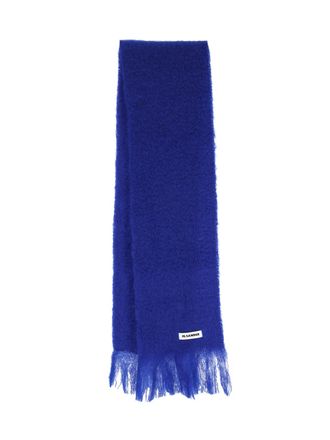Jil Sander Blue Mohair Blend Fringed Scarf