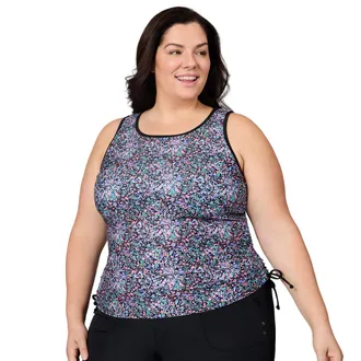 Free Country Womens Plus Size Full Side Shirring Tankini Top
