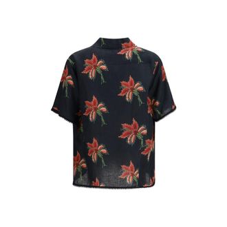 Valentino Mens Black Linen Pattern Shirt