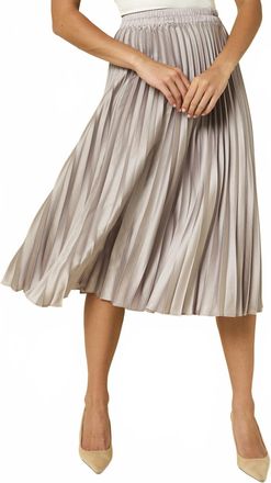 Gilli Satin Pleated Midi Skirt In Silver