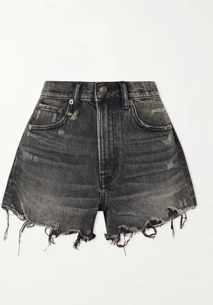 R13 Shorts In Denim Effetto Consumato - Nero