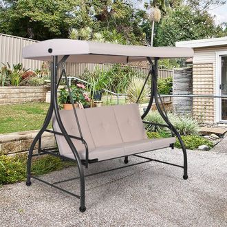 Costway Costway Garden Patio Swing Chair 3 Seater Hammock Bench Convertible Canopy Cushion Seats in Beige