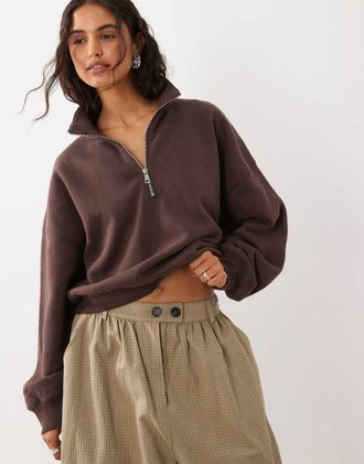 Abercrombie & Fitch felpa con zip corta marrone