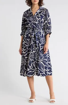 Sandra Darren Floral Midi Shirtdress in Navy/Ivory at Nordstrom Rack, Size 14