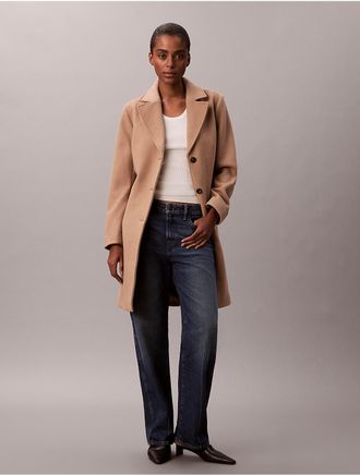 Calvin Klein Womens Wool Blend Tailored Coat - Brown - XS