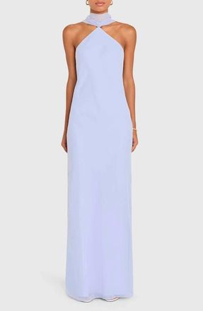 Amanda Uprichard Ashton Halter Neck Chiffon Gown in Arctic at Nordstrom, Size X-Large