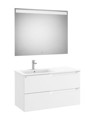 Roca Mueble Lavabo Izquierda 1000mm Aleyda 2 Cajones + Espejo Blanco Mate