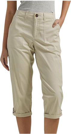 Generic Cropped Trousers for Women Solid Color Three Quarter Length Pants Elasticated Waist Ladies Capri Pants (UK, Alpha, M, Regular, Regular, Beige)