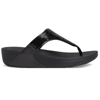 FitFlop Lulu Sequin Synthetic Leather Womens Toe Post Sandals - All Black - Size:UK 6.5