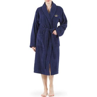 Linum Home Textiles Cheetah Crown Design Embroidered Terry Bathrobe in Navy at Nordstrom Rack, Size Large/x-Large
