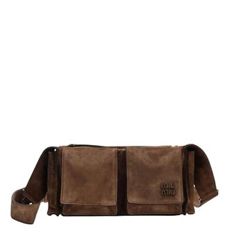 Miu Miu Utilitaire Suede Shoulder Bag - female - Miu Miu - Cross Body Bags - Brown - ONE SIZE - Bags