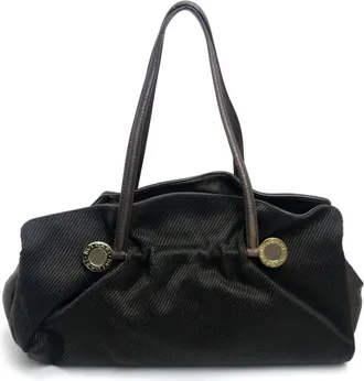 Bulgari Dark Brown Canvas Leather Shoulder Bag Tote Bag (Pre-Owned)