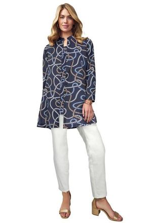 Jessica London Georgette Button Front Tunic in Navy Multi Rope at Nordstrom, Size 14