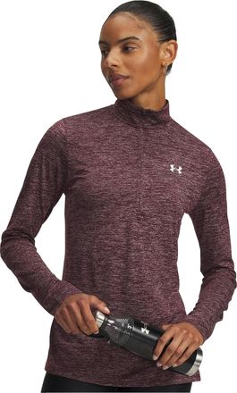 Under Armour Dames-top met halve rits en textuur (Donker kastanjebruin)