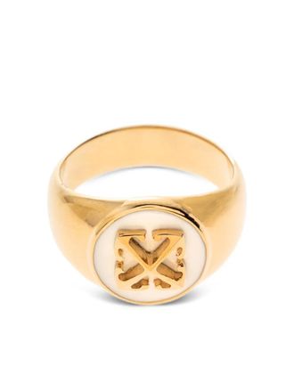 Off-white logo-embellishment ring - women - Brass - 54 - Gold