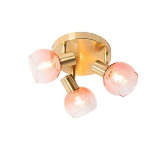 QAZQA Foco de techo Art Deco dorado con cristal rosa 3 luces