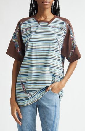 Paolina Russo Sport Jersey T-Shirt in Blue And Brown Stripes at Nordstrom, Size Medium