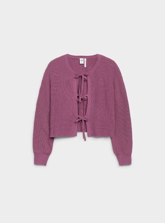 Twik Womens Three bows ribbed Cardigan Sweater