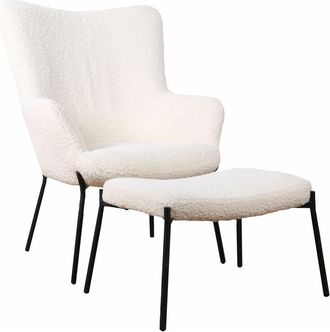 Happy Garden Happy Garden - Poltrona in tessuto bouclette beige con poggiapiedi eira