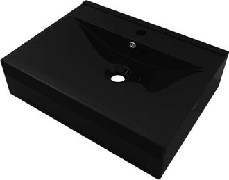 vidaXL Lavabo rectangular cerámica orificio de grifo negro 60x46 cm Vidaxl
