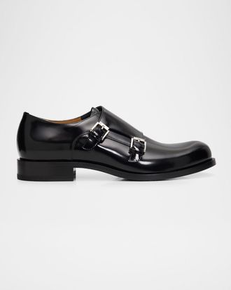 Christian Louboutin Moustachou Double Monk Strap Leather Shoes