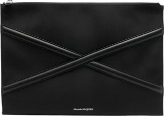 Alexander McQueen Harness logo-print clutch bag - men - Lamb Skin/Fabric - One Size - Black