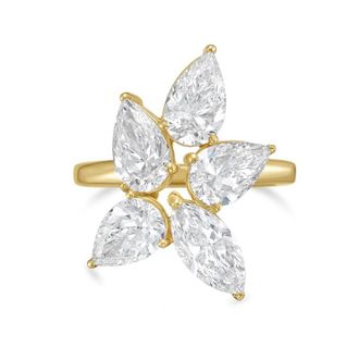 Diana M. Jewels 14kt Yellow Gold 4.00cts Lab Grown Pear and Marquise cut Diamond Cluster Ring