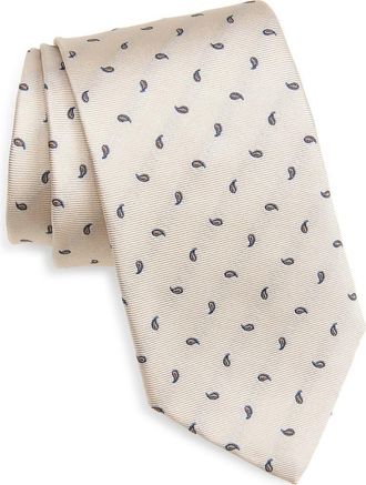 BOSS Neat Paisley Silk Tie in White at Nordstrom
