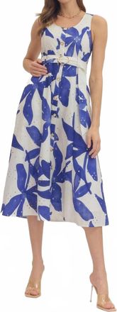 Entro Botanical Midi Dress In Royal Blue