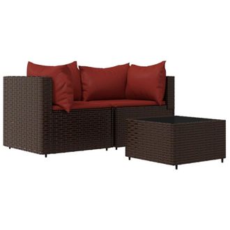 vidaXL Set Muebles De Jard&iacute;n 3 Piezas Y Cojines Rat&aacute;n Sint&eacute;tico Marr&oacute;n Vidaxl