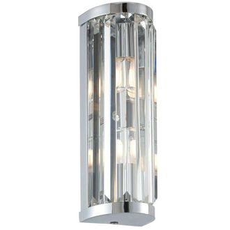Loops IP44 Bathroom Wall Light Chrome & Crystal Round Glass Modern Slotted Jewel Lamp in Clear