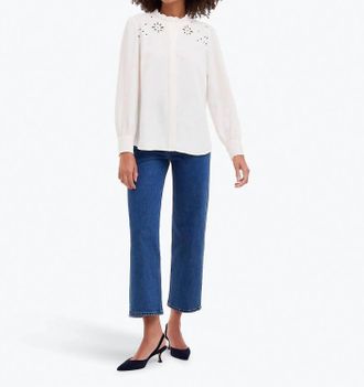 Draper James Covered Placket Button Down Top In Magnolia White