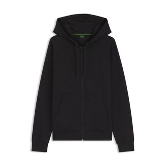 BOSS Stretch-cotton zip-up hoodie with puff logo