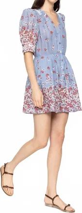 Sea New York Whitney Print Puff Short Sleeve Mini Dress In Blue