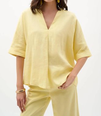 Joseph Ribkoff Linen V-Neck 3/4 Sleeves Top In Mellow Yellow