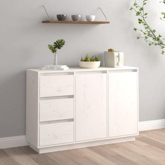 vidaXL Vidaxl - Aparador De Madera Maciza De Pino Blanco 111x34x75 Cm
