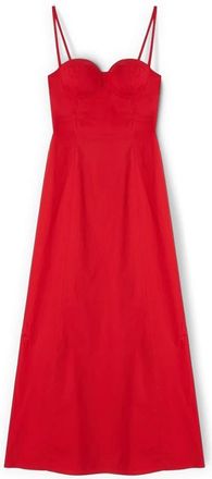 Motivi A-lijn Lange Jurk in Popeline met Bustier - Dames - Avondkleed - Rood - M - Katoen - Kleedjes
