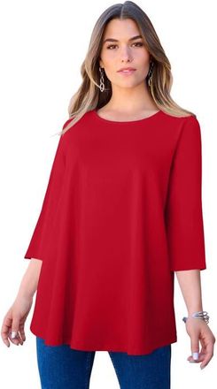 Roaman's Plus Size Ultimate Three Quarter Sleeve Swing Tee in Classic Red at Nordstrom, Size 16