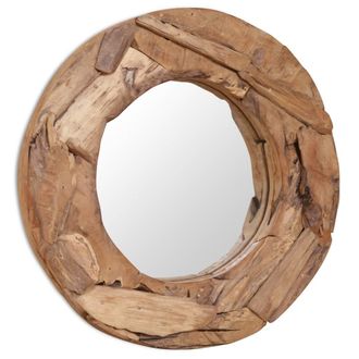 vidaXL Espejo Decorativo Redondo Teca 60 Cm Vidaxl