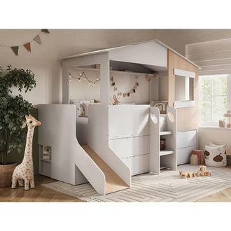 Flair Dreamland House Midsleeper with Slide & Storage in White | Size: Single