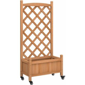 vidaXL Vidaxl - Jardinera Con Enrejado Y Ruedas Madera Maciza De Abeto Marr&oacute;n
