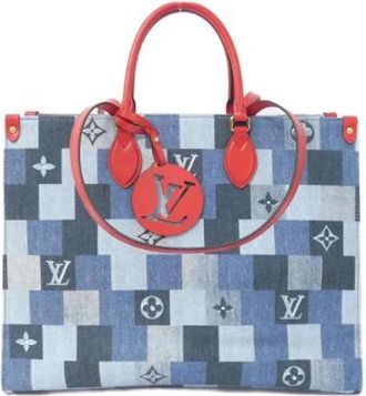 Louis Vuitton Pre-owned Denim Monogram On The Go Tote - Dames - Vintage Shopper - Blauw - ONE Size - Denim - Vintage
