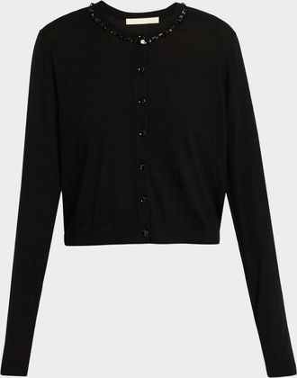 Jason Wu Beaded Satin-Back Wool Cardigan