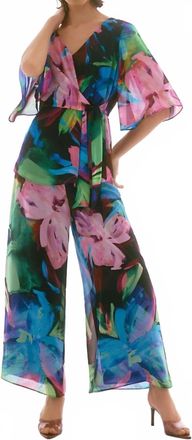 Joseph Ribkoff Chiffon Floral Print Peplum Top In Black Multi