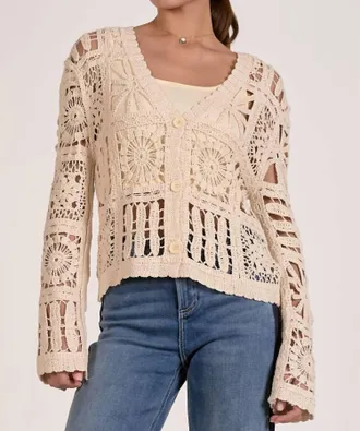 Elan Cardi Open Knit Sweater In Beige