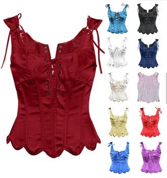Generic Womens Renaissance Corset Top Ladies Victorian Overbust Camisole Bustiers Sexy Basque Waist Trainer Lace up Boned Bustier Top Solid Color Shapewear Vi