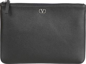 Valentino Garavani Vlogo Grained Leather Clutch