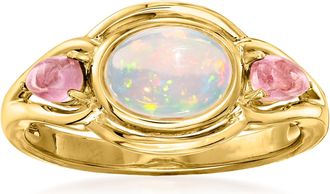 Ross-Simons Ethiopian Opal and Pink Tourmaline Ring in 18kt Gold Over Sterling