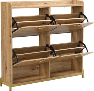STILVORA Zapatero Abatible Con 4 Puertas Y Patas De Metal, Estilo Moderno, Recibidor, En Mdf, Efecto Madera, 108,5&times;24&times;100 Cm