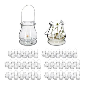 Relaxdays Relaxdays Set De 72 Portavelas Cristal, Asa Para Colgar, Interior Y Exterior, Porta Velas De T&eacute;, 10x8,5cm, Transparentes